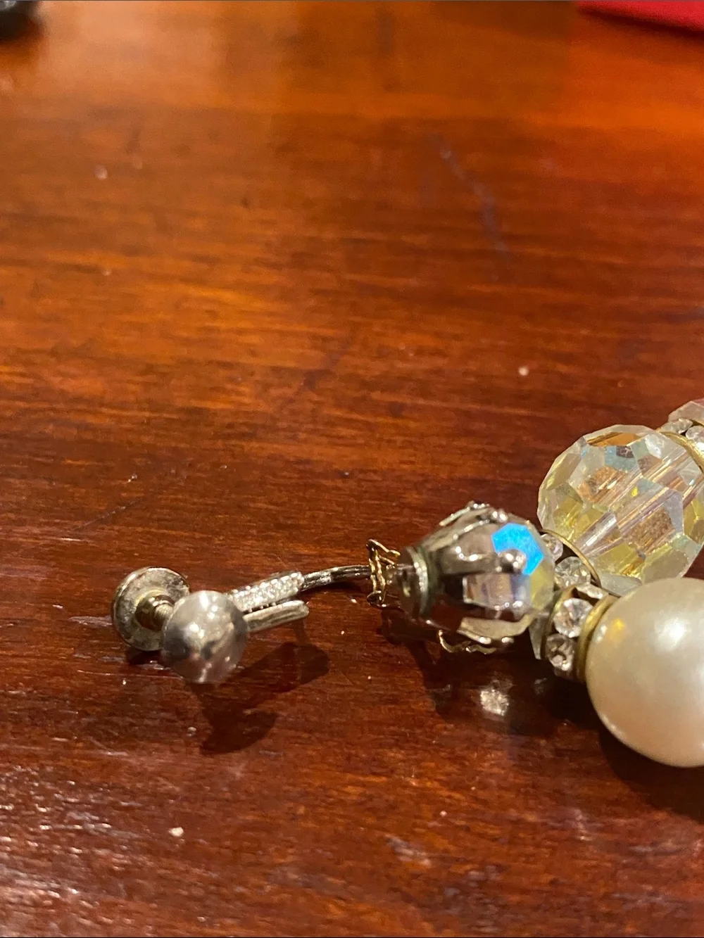 Crystal and Pearl Drop Earrings - Iridescent and White